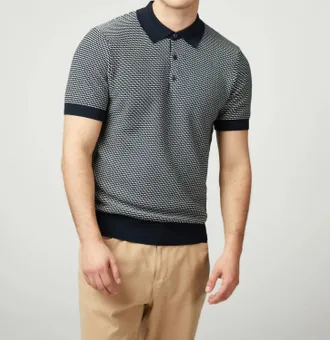 Ben Sherman Bicolored Textured Polo Shirt In Dark Navy