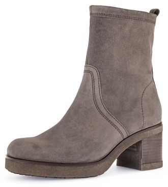 Gabor Stiefelette GABOR Milano, Damen, Gr. 36, grau (taupe), Veloursleder, Schuhe Stiefelette, Blockabstz, Komfortschuh in Bequemweite G (= weit)