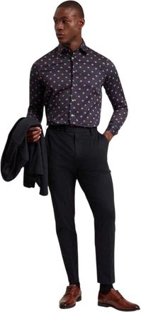 Ted Baker Herenoverhemd met bloemenprint, kraag en lange mouwen (Marine)