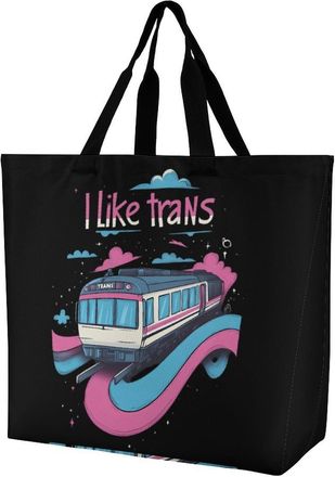 Generic I Like Trans Tote Bag Reusable Grocery Shopping Bags Large Travel One Shoulder Handbag for Picnic Work