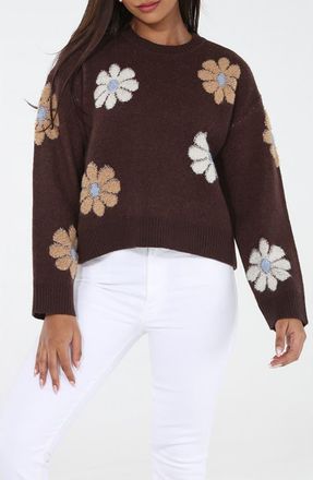 Rain + Rose Floral Appliqué Sweater in Brown at Nordstrom, Size X-Large