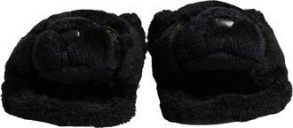 Dolce & Gabbana Black Faux Fur Panther Plush Flat Slides Womens Shoes (Pre-Owned)