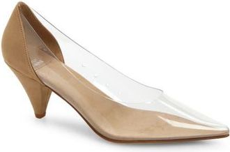Jeffrey Campbell Graphix Pointed Toe Pump in Beige Suede Clear at Nordstrom, Size 5.5