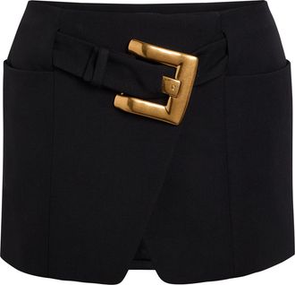 Balmain Belted Wool Mini Wrap Skirt - Black - 40 (UK12 / M)