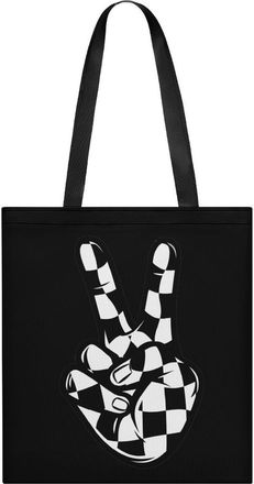 Generic Black And White Checkered Peace Sign Tote Bag for Women Men Shoulder Bags Purses Pouch Handbags