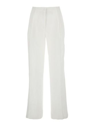 Semicouture White Pants With Belt Loops And Pence Details In Linen Woman