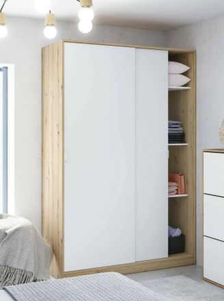Dmora Guardarropa Waterbury, Armario Dormitorio Con 2 Puertas Correderas, Mueble Con 3 Baldas Y Barra Perchero, 120x50h200 Cm, Blanco Y Roble Nodi - Dmora