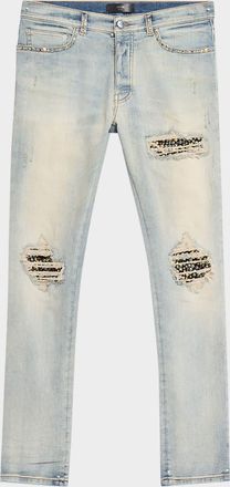 Amiri Men & apos;s Studded Rip and Repair Black Denim Skinny Jeans