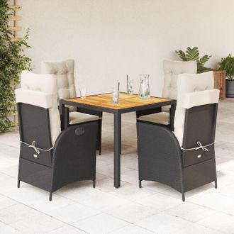 vidaXL Set De Muebles Jard&iacute;n 5 Pzas Con Cojines Rat&aacute;n Sint&eacute;tico Negro Vidaxl