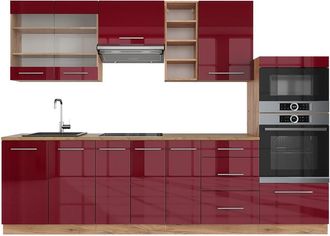 Vicco Mueble De Cocina Fame-line, Burdeos Brillo Intenso/roble Dorado, 280 Cm, Et Roble