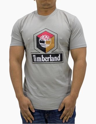 Timberland Mens Timberland Cube Print Logo Mens T Shirts Crew Neck Pullover Casual Cotton Tee - Grey - Size: 36