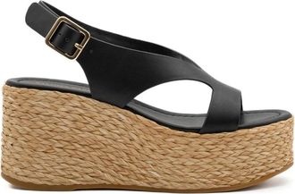 Paloma Barcel&oacute; Raffia Wedge Sandal - Dames - Sleehakken - Zwart - 39 EU - Leer - Schoenen