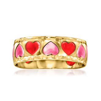 Ross-Simons Italian Pink and Red Enamel Heart Ring in 14kt Yellow Gold
