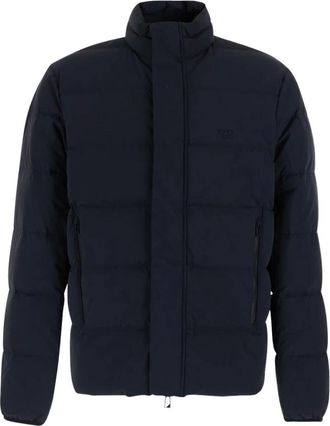 Emporio Armani Jassen, Heren, Blauw, L, Leer, Gewatteerde kraag donsjack