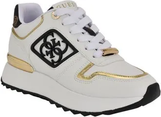 Guess Koyaa Platform Sneaker in White/Gold/Black at Nordstrom, Size 8.5