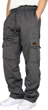 Generic Fleece Cargo Sweatpants Elasticated Sports Running Fitness Gym Jogging Bottoms Tracksuit Bottoms Baggy Men Stretch Joggers Sweatpants Activewear Trous