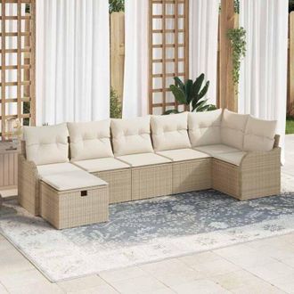 vidaXL Vidaxl - Conjunto De Sof&aacute; De Jard&iacute;n Con Coj&iacute;n 7 Pcs Beige Y Crema