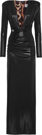 Philipp Plein Kleedjes, Dames, Zwart, L, Polyester, Gevoerde Schouder V-hals Lange Jurk
