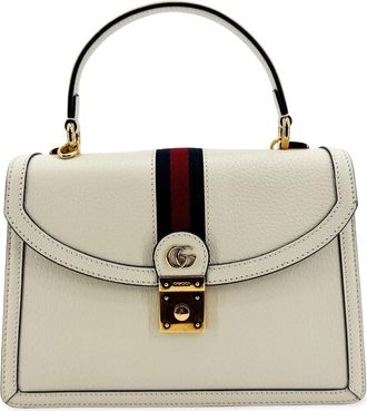 Gucci Ophidia Flap Top Handle Leather White Leather Handbag (Pre-Owned)