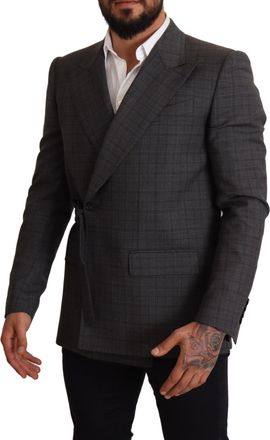 Dolce & Gabbana Mens Gray Check Wool Slim Fit Blazer Jacket Clothing