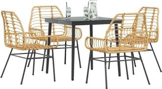 vidaXL Juego De Comedor Jard&iacute;n 5 Piezas Rat&aacute;n Sint&eacute;tico Marr&oacute;n Vidaxl