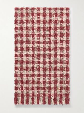 Valentino Garavani Sciarpa In Misto Cashmere Bouclé Metallizzato Con Frange - Rosso