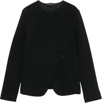 Emporio Armani Asymmetrische blouse met ronde hals aan de voorkant - Dames - Blouses - Zwart - XS - Leer - Overhemden