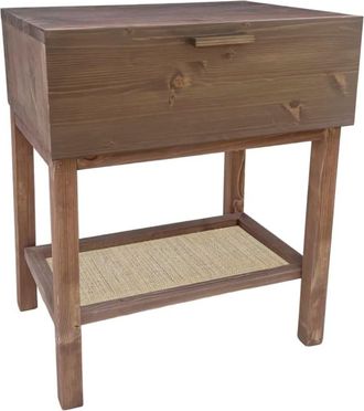 NATYAL Mesita de noche de madera en tono oscuro con cajón y balda de rafia