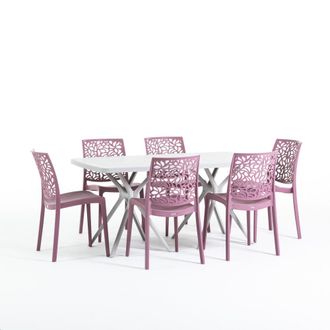 Siediti Fuori e Dentro Conjunto de resina mesa rectangular gris 158x84 cm y 6 sillas rosa