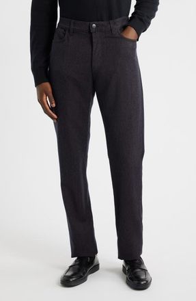 Canali Regular Fit Lightweight Wool Flannel Pants in Dark Red/black at Nordstrom, Size 40 Us