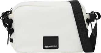 Karl Lagerfeld Tassen, Dames, Wit, ONE Size, Nylon, Nylon Camera Bag met Vetersluiting