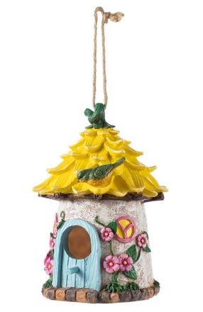 Glitzhome 9H Resin Colorful Roof Outdoor Garden Birdhouse in Yellow at Nordstrom, Size Medium