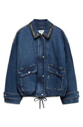 M&S Collection Denim Bomber Jacket in Medium Indigo Blue at Nordstrom, Size Xx-Small