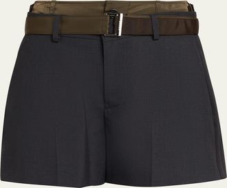 sacai Nylon Twill Double-Waistband Suiting Shorts