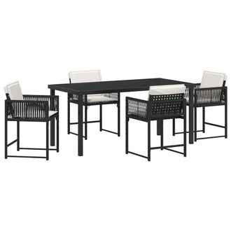Berkfield Home 5 Piece Garden Dining Set with Cushions Black Poly Rattan