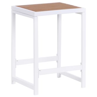 Beliani Taburete De Jard&iacute;n Para Exterior Patio Base De Acero Asiento De Madera Pl&aacute;stica Blanco Avetrana