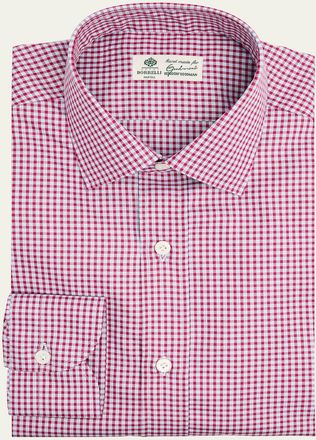 Borrelli Napoli Mens Cotton Multi-Plaid Point Collar Dress Shirt