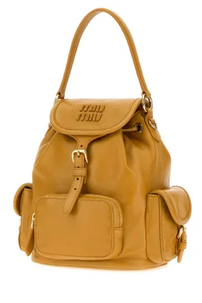 Miu Miu Womens Mustard Leather Backpack Whisky Zaini