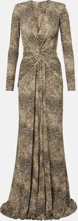 Elie Saab Abito lungo Animalier in jersey con stampa