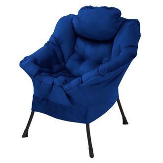 ML Design Sill&oacute;n reclinable azul oscuro, con reposabrazos y bolsillo lateral