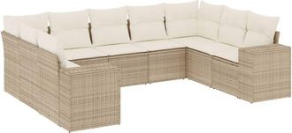 vidaXL Set De Sof&aacute;s De Jard&iacute;n 9 Pzas Con Cojines Rat&aacute;n Sint&eacute;tico Beige Vidaxl