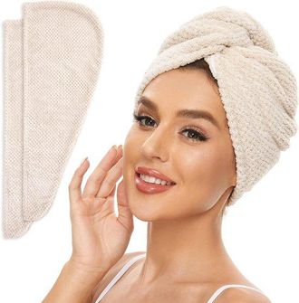 OEM Toalla De Microfibra Para El Cabello, Paquete De 2, Turbante De Secado R&aacute;pido Para Cabello Mojado, Accesorio Para El Cuidado Del Cabello (beige)