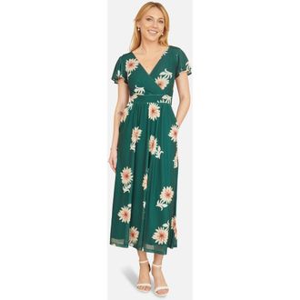 Yumi Mesh Flower With Pockets Wrap Midi Dress in Green at Nordstrom, Size 10