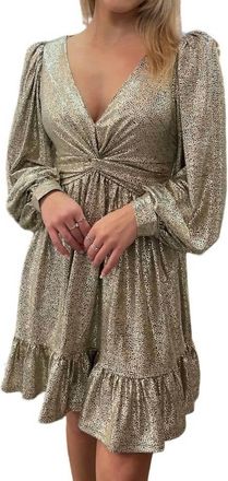 Skies Are Blue Clothing Metallic Cinch Front Dress In Champagne