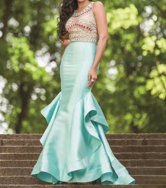 Jovani Long Formal Mermaid Prom Dress In Aqua