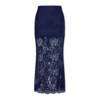 Paco Rabanne Falda Midi de Encaje y Jersey - Skirts - Mujer - Azul - 2XS