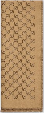 Gucci GG Wool Viscose Lam&eacute; Scarf, Beige