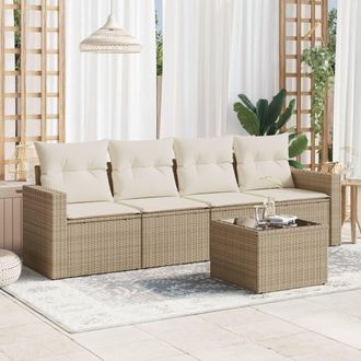 vidaXL Juego De Sof&aacute;s Jard&iacute;n Con Cojines 5 Pzas Rat&aacute;n Sint&eacute;tico Beige Vidaxl