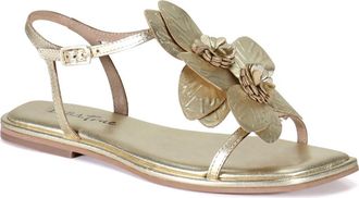 Diba PER SHING Leather Floral Flat Dress Sandal in Gold at Nordstrom, Size 7.5