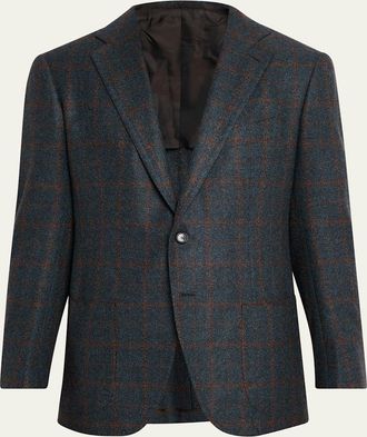 Cesare Attolini Mens Plaid Cashmere Two-Button Jacket